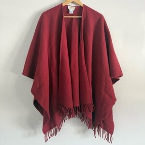 Talbots 100% Wool Red Fringe Women's Cape